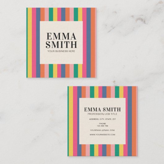 Minimale retrorstripes vierkante visitekaartje (Voorkant / Achterkant)