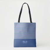 Minimale Retrotypografie | Blauw Monogram Tote Bag (Voorkant)