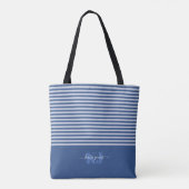 Minimale Retrotypografie | Blauw Monogram Tote Bag (Achterkant)