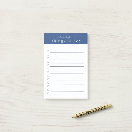 Minimale Retrotypografie | Blauwe Monogram Post-it® Notes (Op bureau)