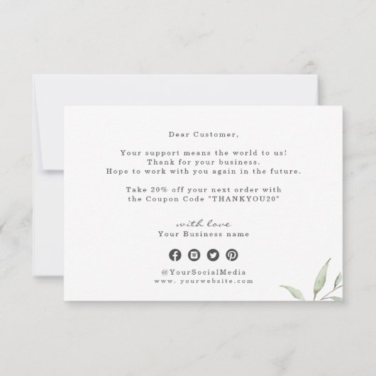 Minimale reusachtige bedrijfsactiviteiten op het g bedankkaart (Achterkant)