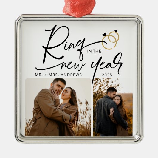 Minimale ring in het nieuwe jaar Verloving Metalen Ornament (Voorkant)