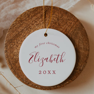 Minimale Rode Baby's eerste kerstpasgeboren foto Keramisch Ornament