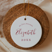 Minimale Rode Baby's eerste kerstpasgeboren foto Keramisch Ornament