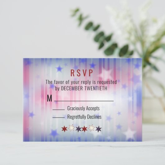 Minimale Rode Blauwe Stars RSVP-kaart RSVP Kaartje (Staand voorkant)
