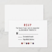 Minimale rode blauwe sterren RSVP kaartje (Voorkant / Achterkant)