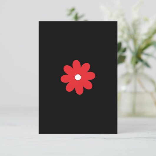 Minimale rode bloem zwarte trouwuitnodiging kaart (Staand voorkant)
