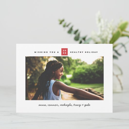 Minimale rode doos foto feestdagenkaart (Staand voorkant)