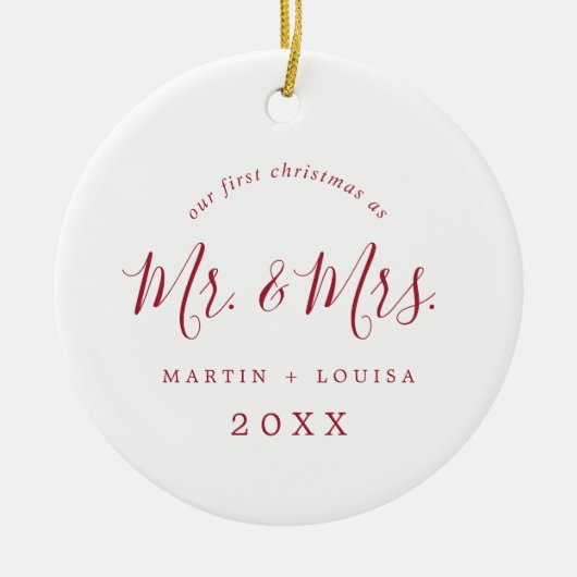 Minimale Rode Eerste Kerstfeest Foto Keramisch Ornament (Voorkant)