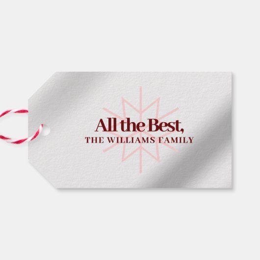 Minimale Rode Folie Prettige feestdagen Snowflakes Cadeaulabel (Achterkant Horizontaal)