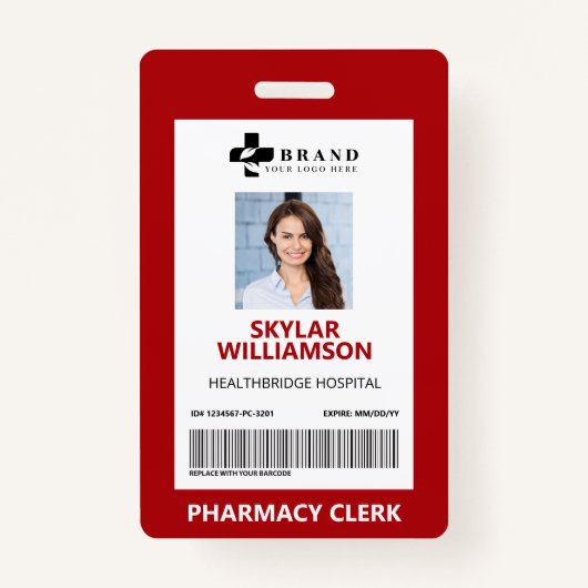 Minimale Rode Grens Lijst Medische Foto-ID & Logo Badge (Voorkant)