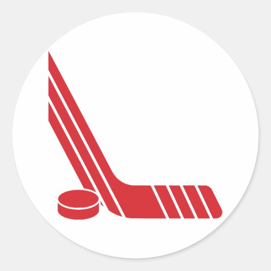 Minimale Rode Hockeystick & Puck Ronde Sticker (Voorkant)