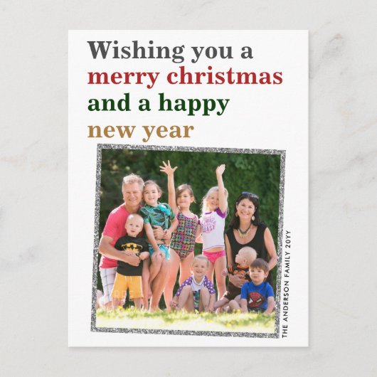 Minimale Rode Kerstmis Goud Nieuwjaar Foto Feestdagenkaart (Voorkant)