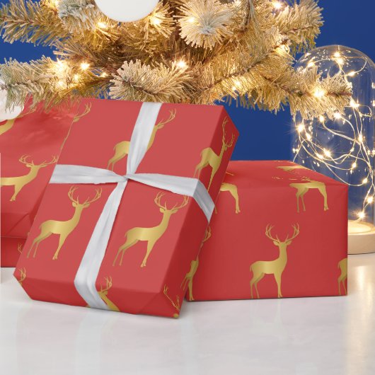 Minimale rode Kerstmis Kerstmis gouden eland patro Cadeaupapier (Feestdagen)