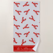 Minimale rode kreeft Abstracte strepen gepersonali Strandlaken (Voorkant)