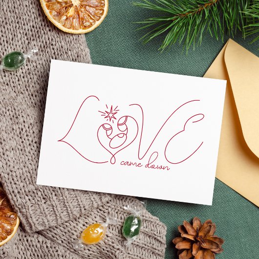 Minimale Rode lijn Kunst Heilige Familie Religieus Feestdagen Kaart