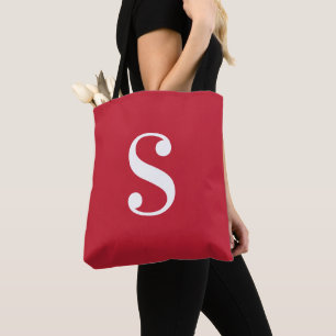 Minimale Rode met Grote Witte Monogram Tote Bag