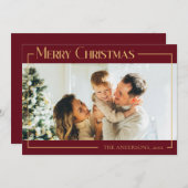Minimale rode moderne kerstfoto feestdagenkaart (Voorkant / Achterkant)