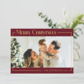 Minimale rode moderne kerstfoto feestdagenkaart (Staand voorkant)