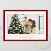 Minimale Rode Rand Foto Elegant Kerstmis Folie Feestdagenkaart (Voorkant)