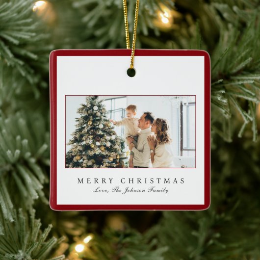 Minimale rode rand foto Elegante kerst Keramisch Ornament (Boom)