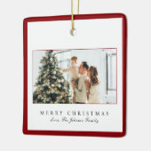 Minimale rode rand foto Elegante kerst Keramisch Ornament (Links)