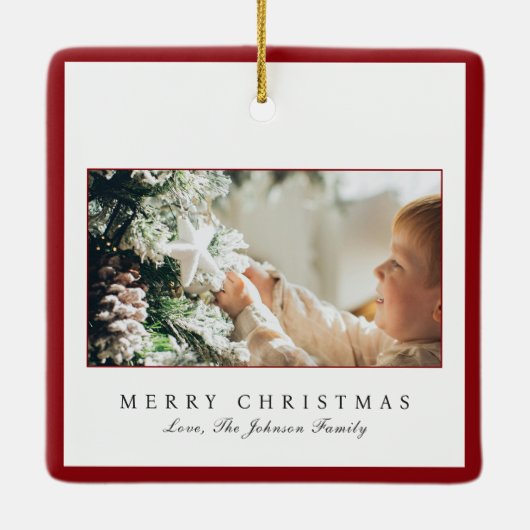 Minimale rode rand foto Elegante kerst Keramisch Ornament (Achterkant)