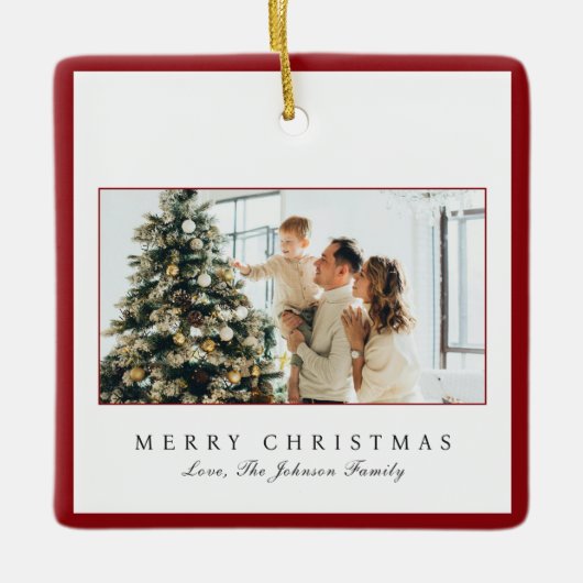 Minimale rode rand foto Elegante kerst Keramisch Ornament (Voorkant)