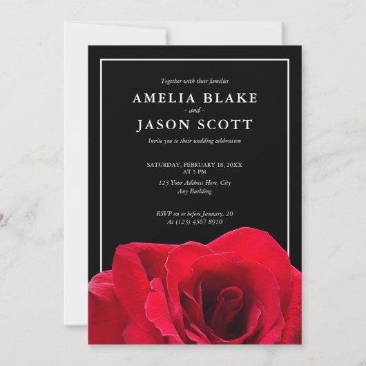 Minimale Rode Roos op uitnodiging voor een zwarte (Voorkant)