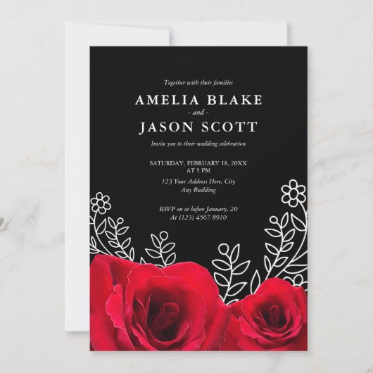 Minimale Rode Roos op uitnodiging voor een zwarte  (Voorkant)