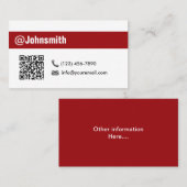 Minimale Rode Striped QR Code Professional Visitekaartje (Voorkant / Achterkant)