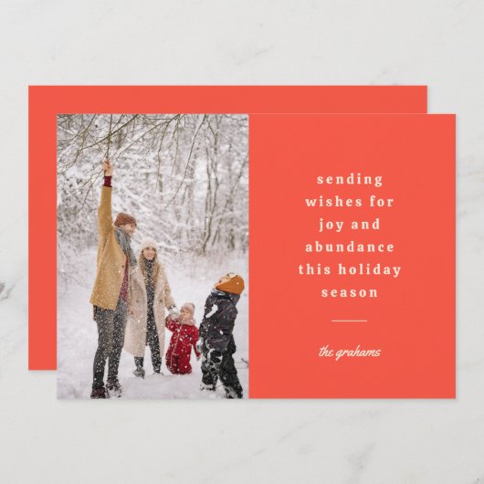 Minimale rode typografische verzendwensen feestdagenkaart (Voorkant / Achterkant)