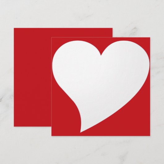 Minimale rode Valentijnse kaart met groot wit hart (Voorkant / Achterkant)