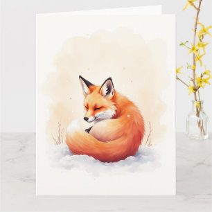 Minimale Rode Vos Sneeuwval Watercolor Kerst Kunst Kaart
