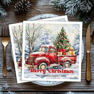 Minimale rode vrachtwagen Kerst scène rustieke ser Servet