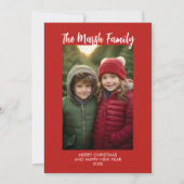 Minimale Rode Witte Familie met handgeschreven Ker Feestdagenkaart (Voorkant)