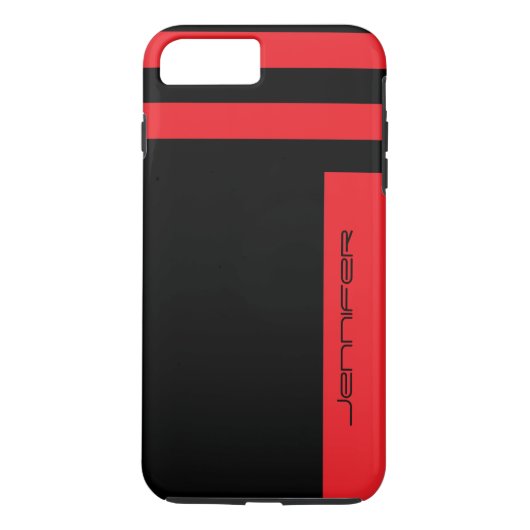 Minimale Rode Zwarte Tweewegstreep met naam Case-Mate iPhone Case (Achterkant)
