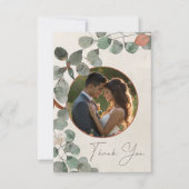 Minimale Roest Groene Eucalyptus Krans Foto Huweli Bedankkaart (Voorkant)