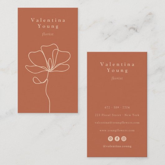 Minimale roest sinaasappel fijne kunst floral chic visitekaartje (Voorkant / Achterkant)