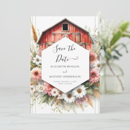 Minimale Romance Barnyard Wedding Save The Date (Staand voorkant)