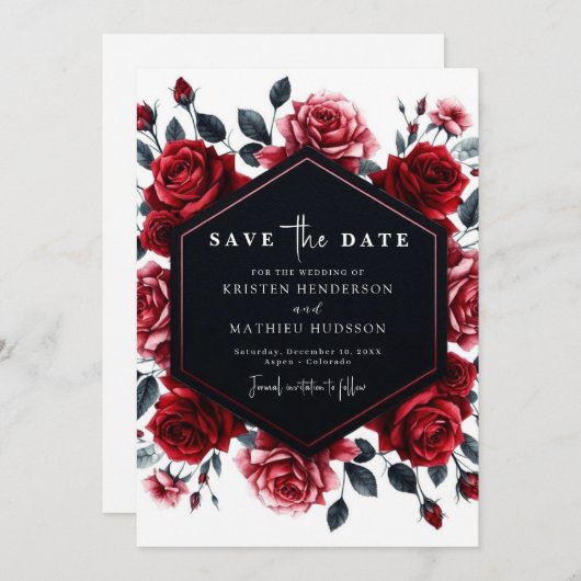 Minimale Romance Crimson Red Wedding Save The Date (Voorkant / Achterkant)