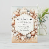 Minimale romantische strand bruiloft save the date (Staand voorkant)