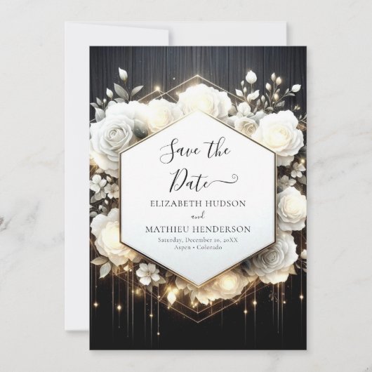 Minimale romantische witte rozen bruiloft save the date (Voorkant)