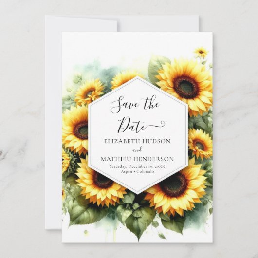 Minimale romantische zonnebloem bruiloft save the date (Voorkant)