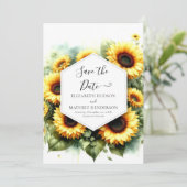 Minimale romantische zonnebloem bruiloft save the date (Staand voorkant)