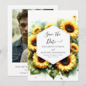 Minimale romantische zonnebloem bruiloft save the date (Voorkant / Achterkant)
