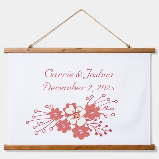 Minimale Rood- en Witte Bloemen Weddenschap Hangend Wandkleed (Voorkant)