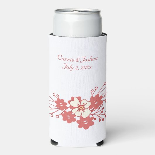 Minimale Rood- en Witte Bloemen Weddenschap Seltzer Blikjeskoeler (Seltzer Voorkant)