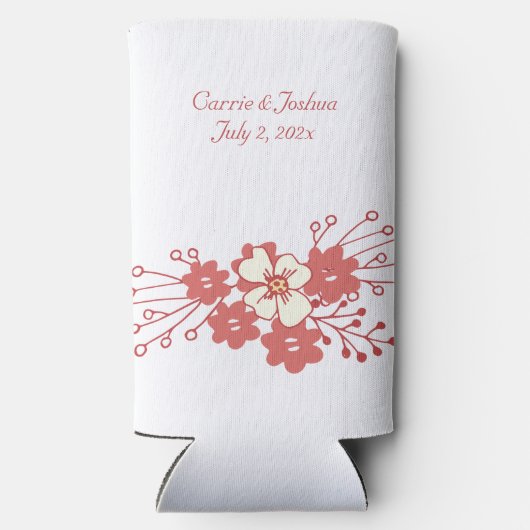 Minimale Rood- en Witte Bloemen Weddenschap Seltzer Blikjeskoeler (Achterkant)