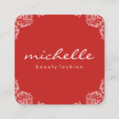 Minimale Rood met Cursieve Tekst Fancy Hoeken Vierkante Visitekaartje (Voorkant)